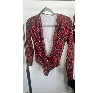 Stylish Red Leopard Print Women's Bodysuit
